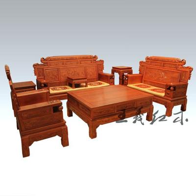 王义手工雕刻红木家具 缅甸花梨木沙发